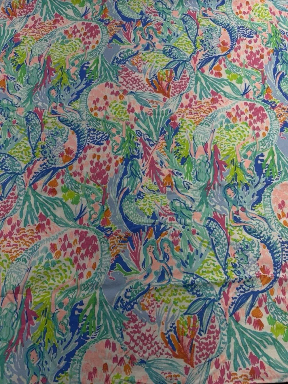 Lilly Pulitzer Pottery Barn Kids Full Flat Sheet Mermaid Cove Organic Cotton